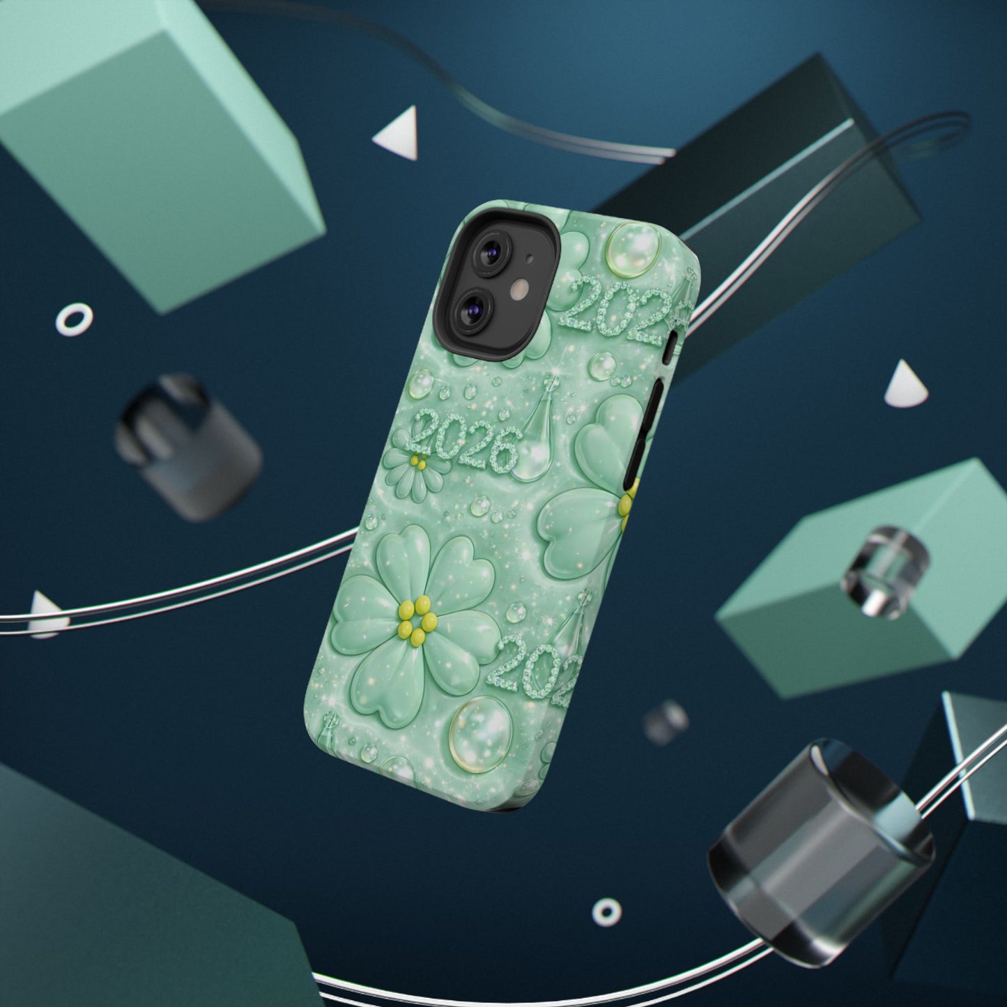 Impact-Resistant Phone Case — Mint 2026 Floral Clover Design