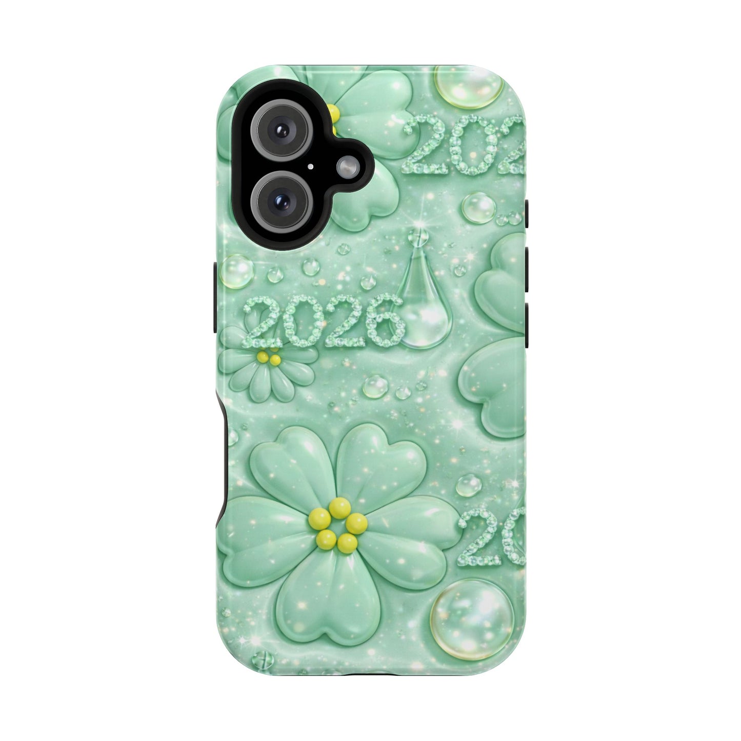 Impact-Resistant Phone Case — Mint 2026 Floral Clover Design