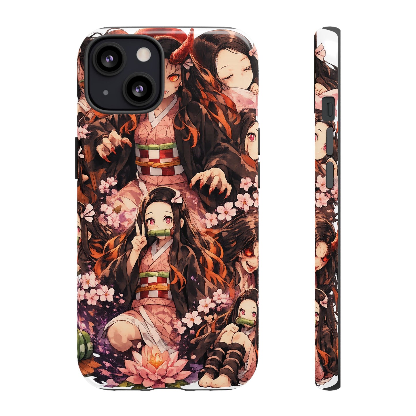 Anime Phone Case — Floral Nezuko Pattern Tough Case
