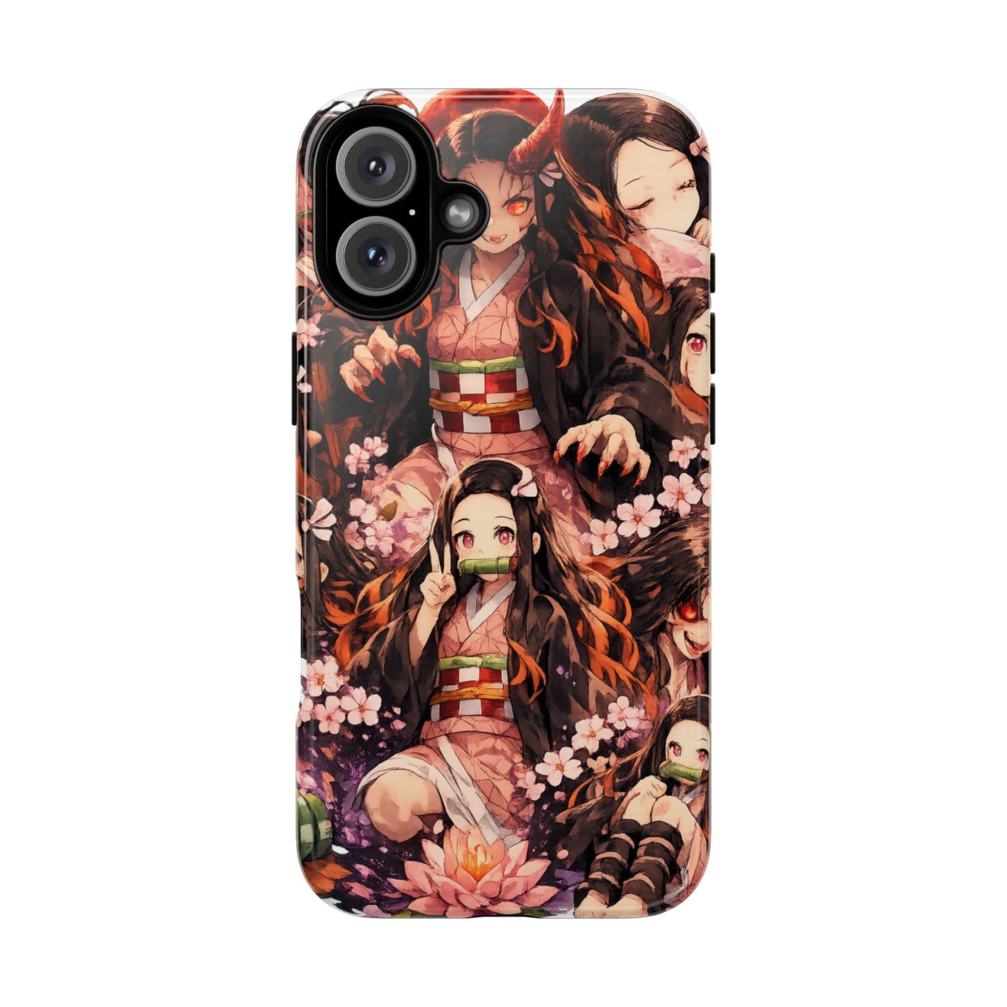 Anime Phone Case — Floral Nezuko Pattern Tough Case