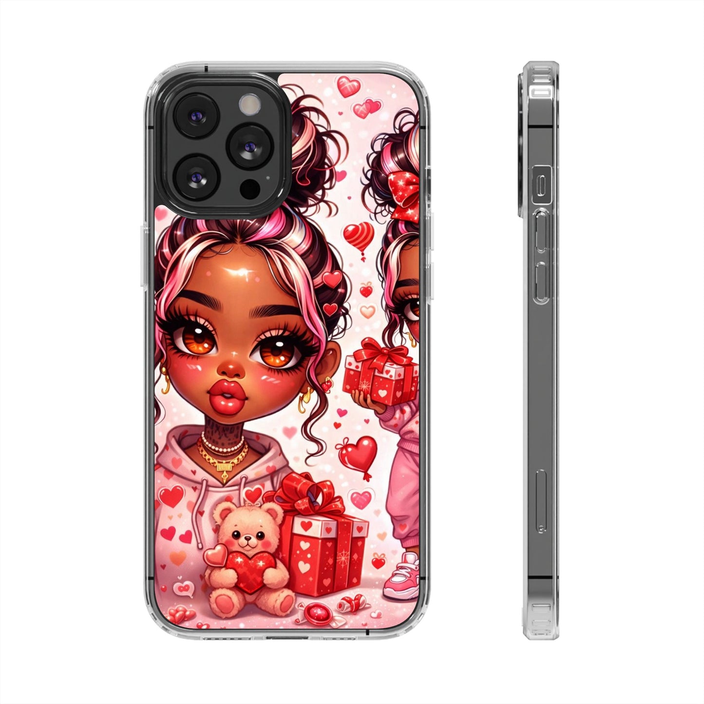 Clear Magnetic Phone Case — Cute Valentine Girl with Teddy & Hearts