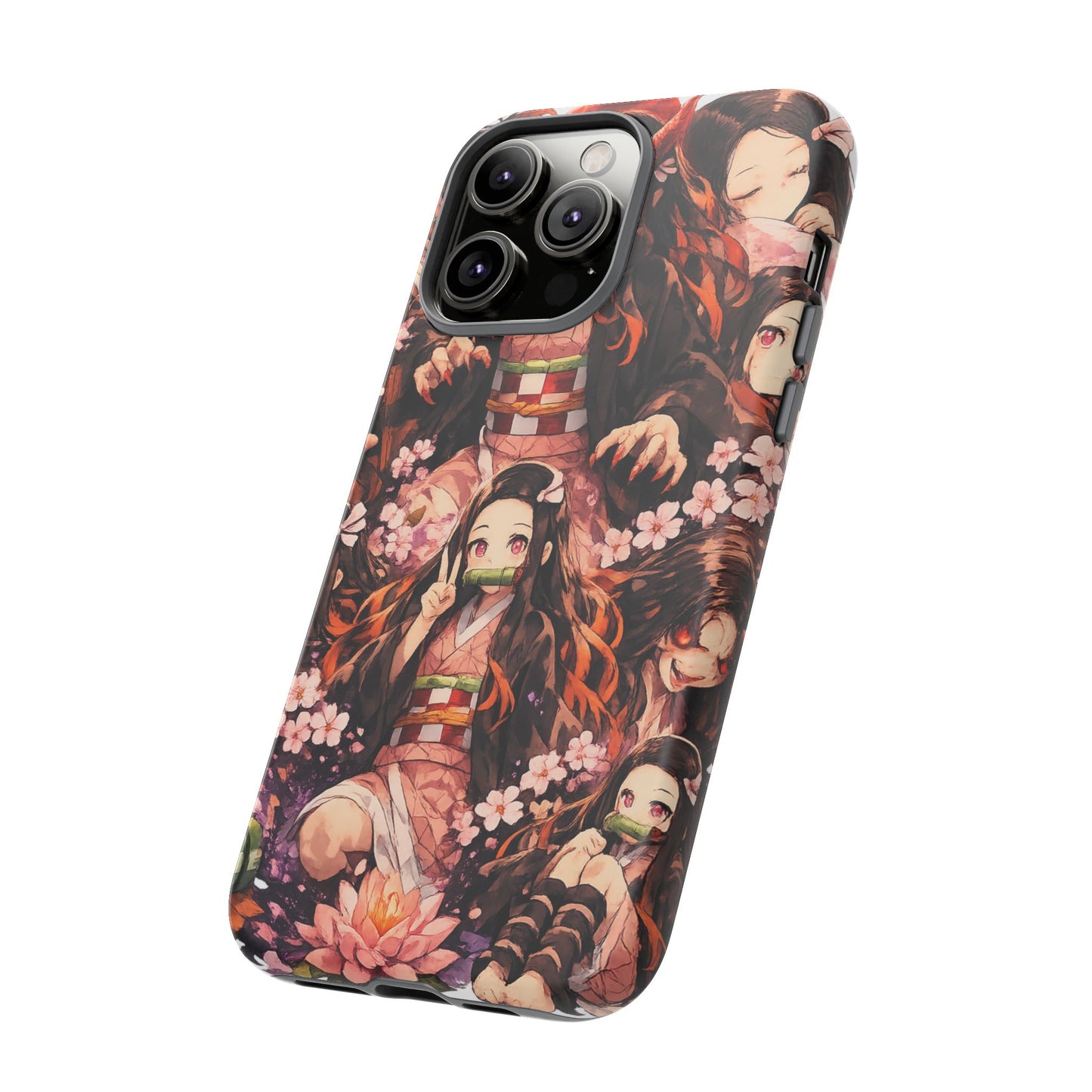 Anime Phone Case — Floral Nezuko Pattern Tough Case