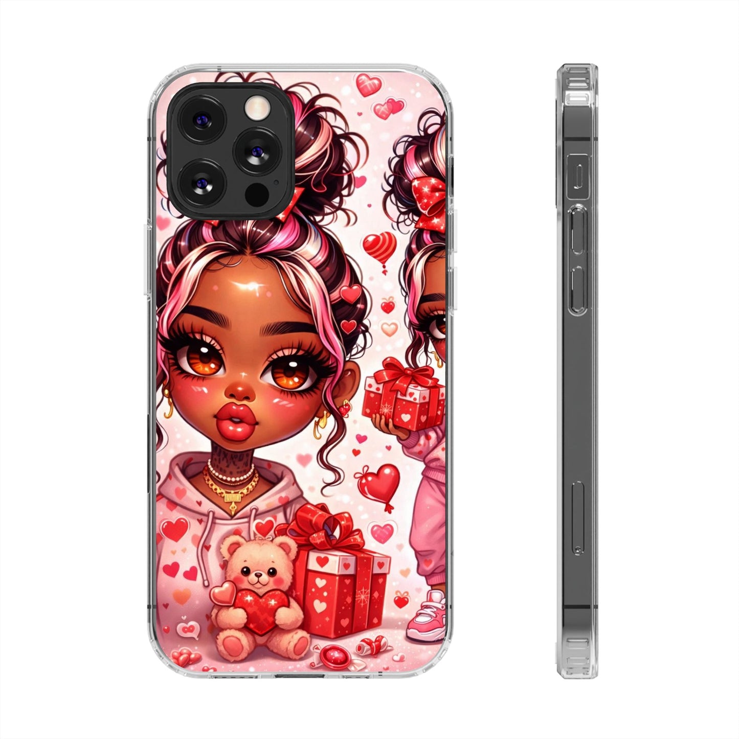 Clear Magnetic Phone Case — Cute Valentine Girl with Teddy & Hearts