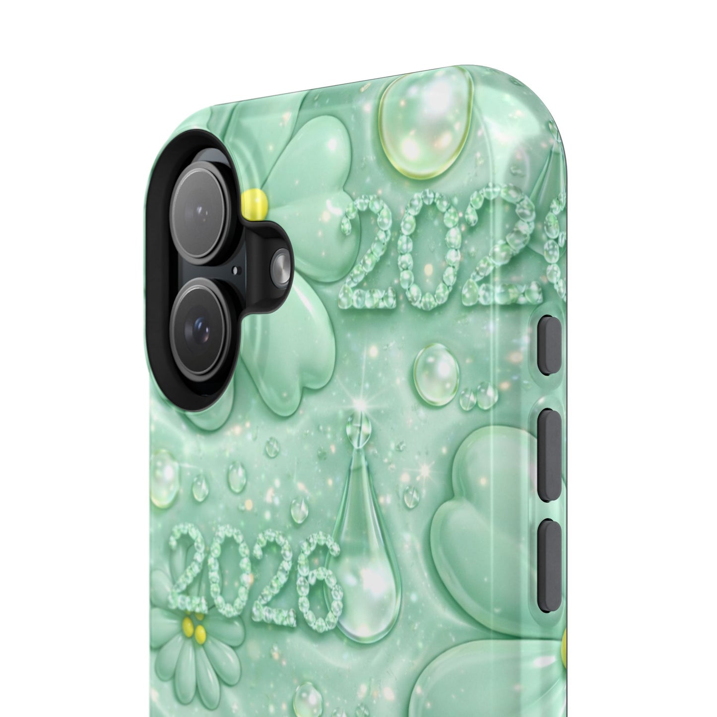 Impact-Resistant Phone Case — Mint 2026 Floral Clover Design