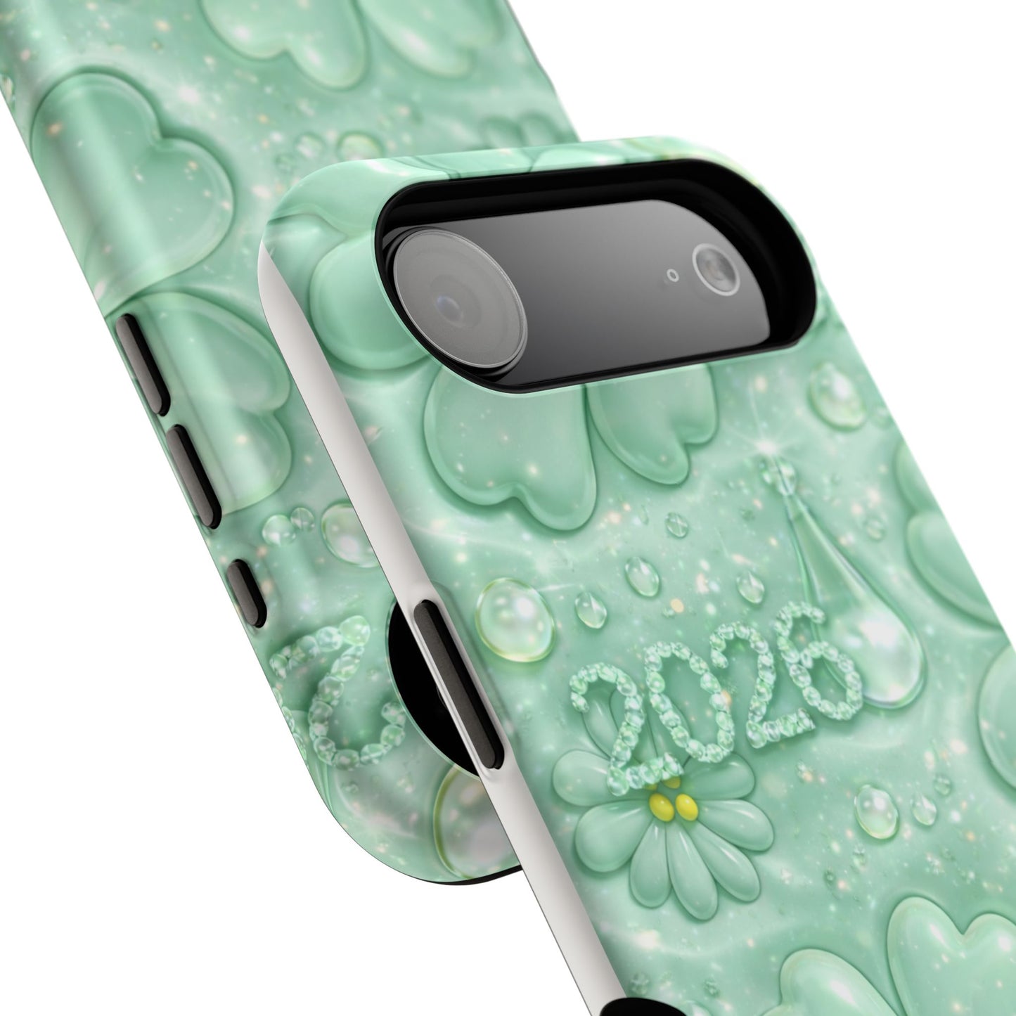 Impact-Resistant Phone Case — Mint 2026 Floral Clover Design