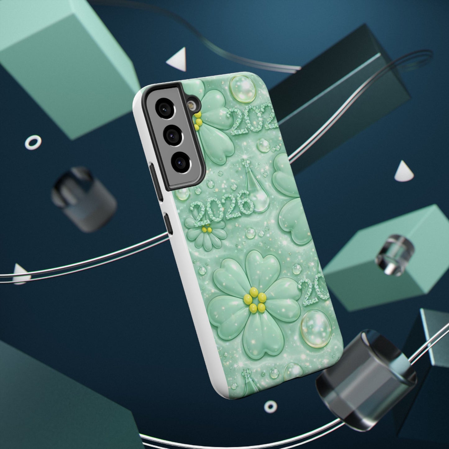 Impact-Resistant Phone Case — Mint 2026 Floral Clover Design