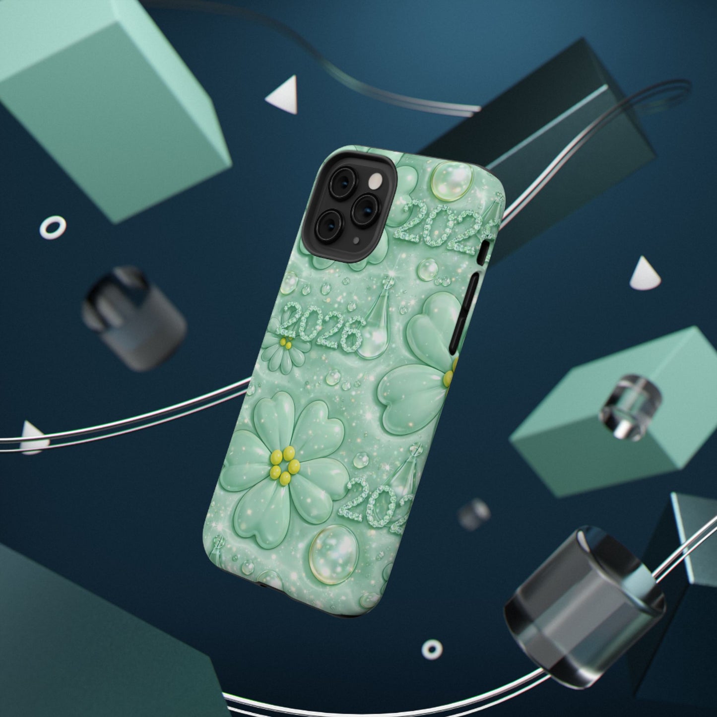 Impact-Resistant Phone Case — Mint 2026 Floral Clover Design