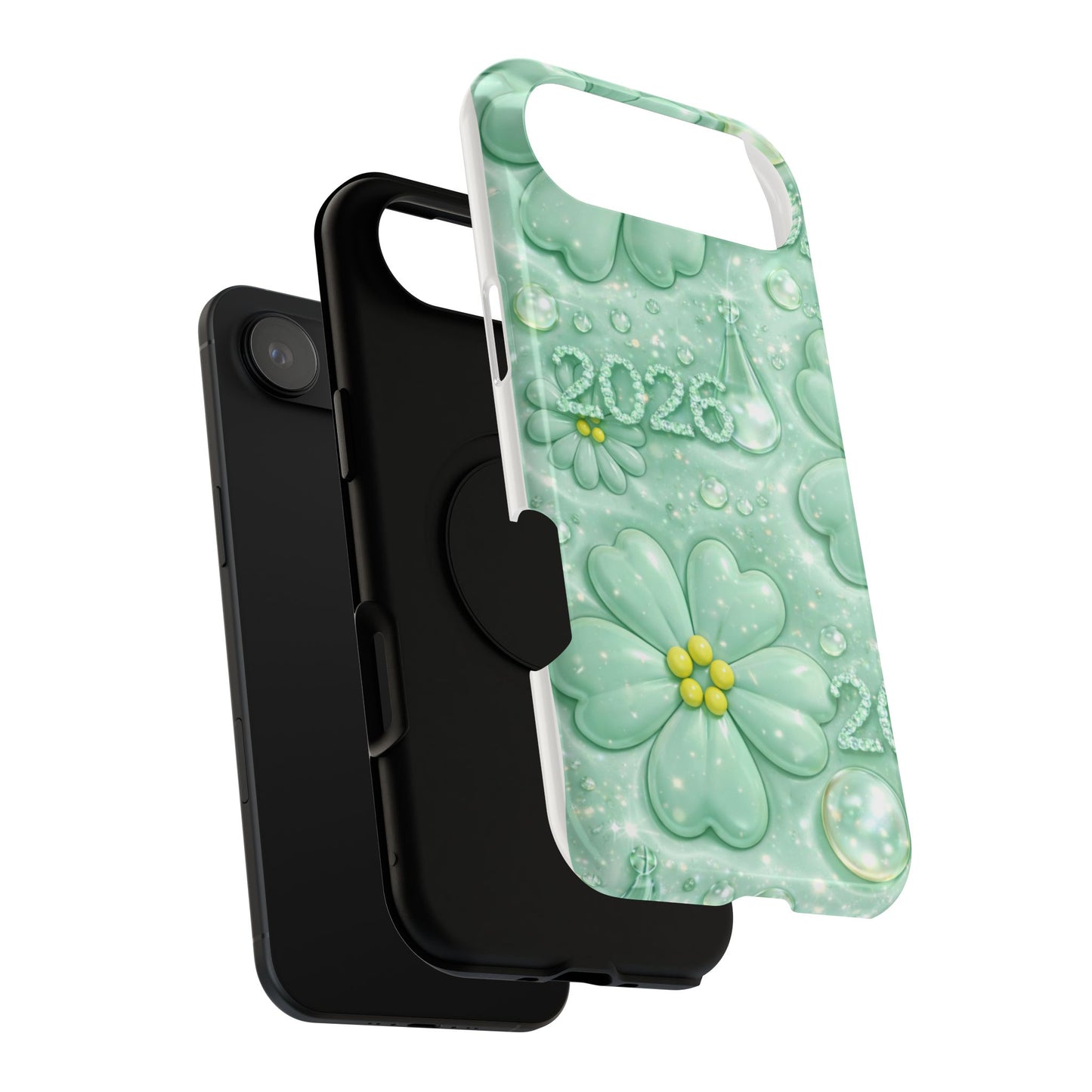 Impact-Resistant Phone Case — Mint 2026 Floral Clover Design