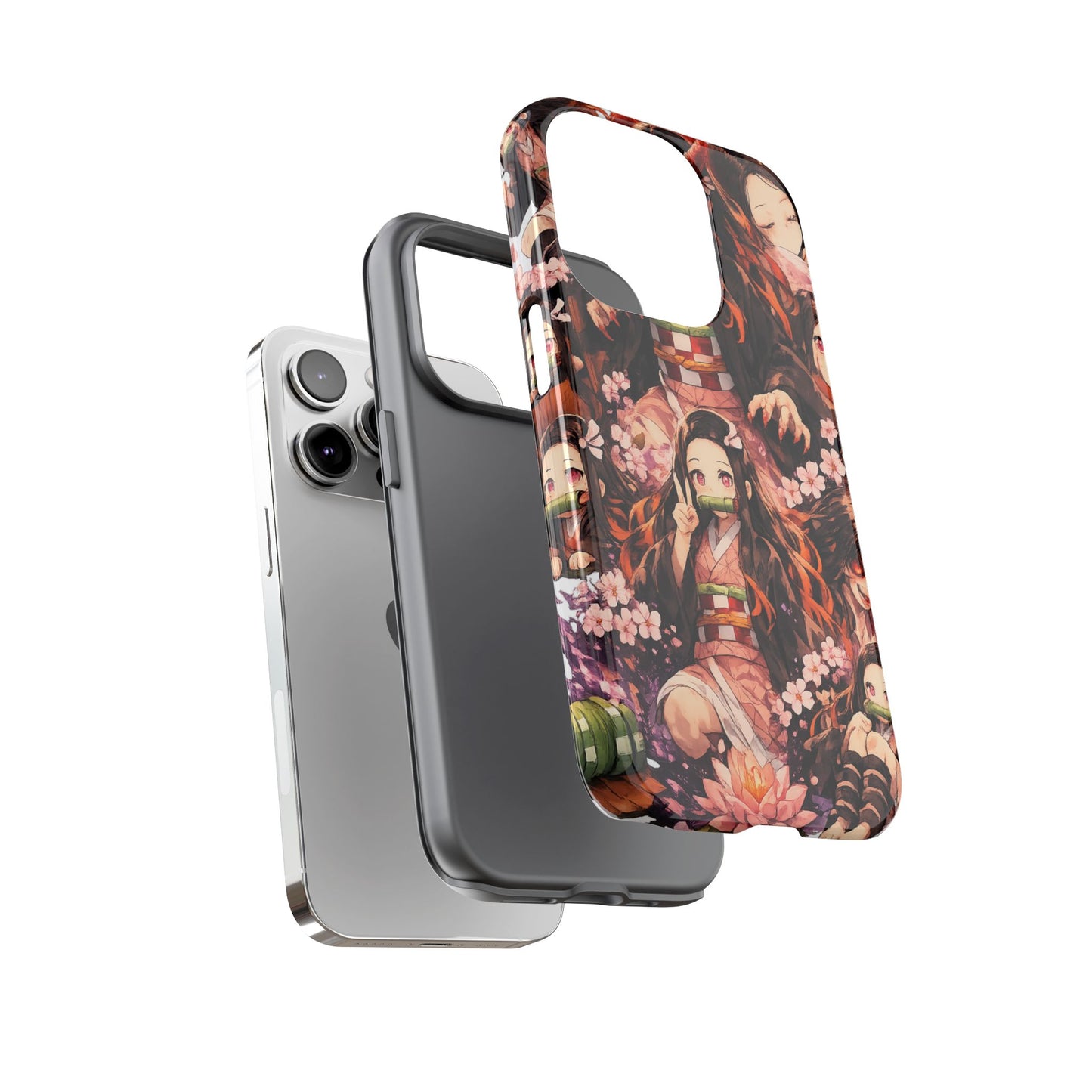 Anime Phone Case — Floral Nezuko Pattern Tough Case