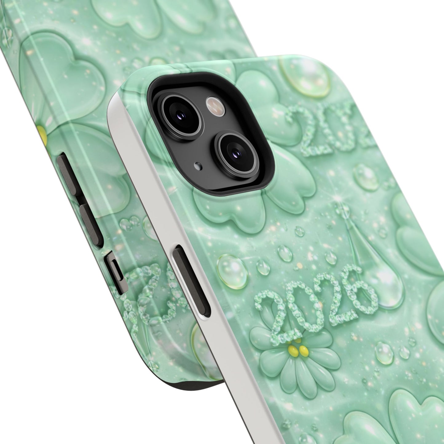 Impact-Resistant Phone Case — Mint 2026 Floral Clover Design