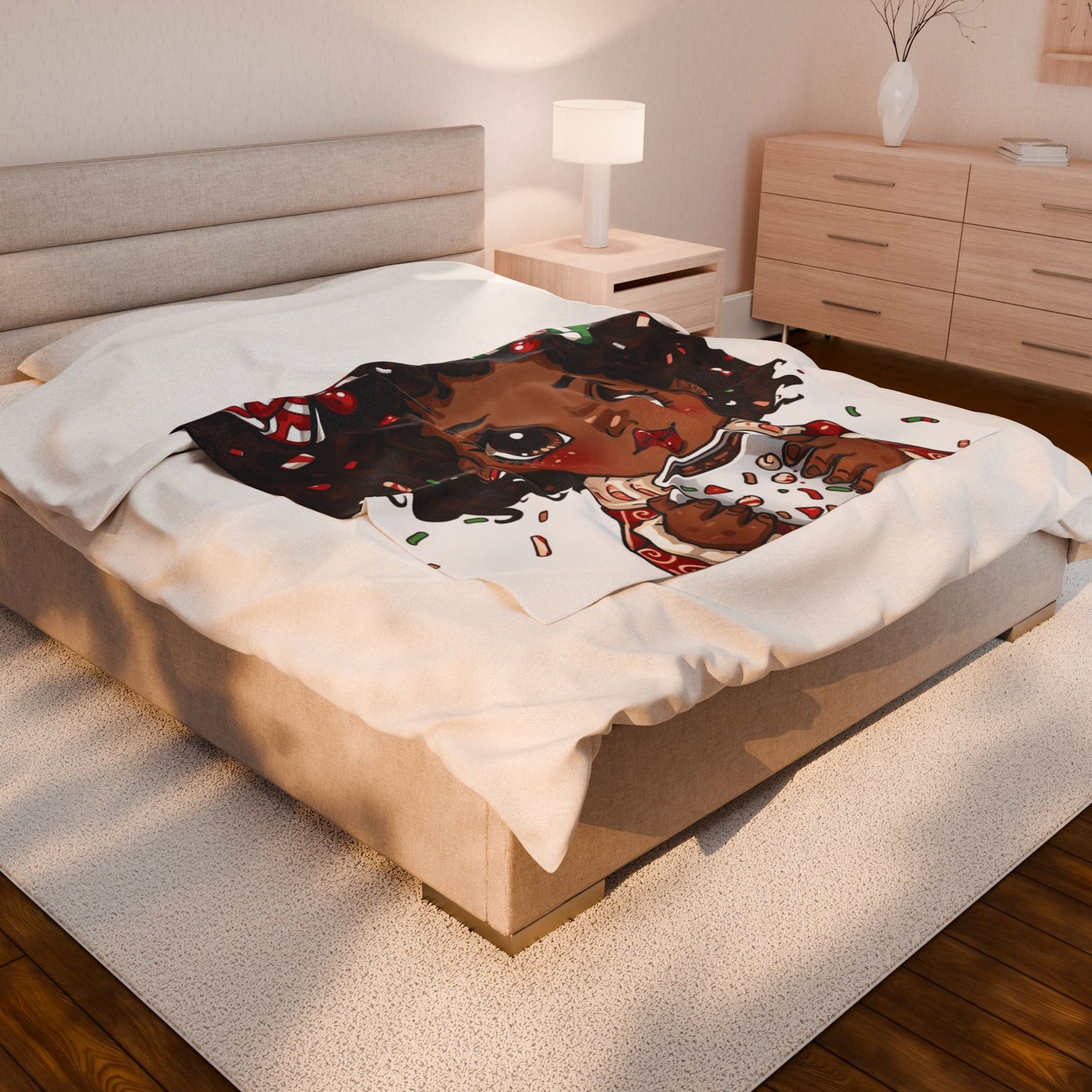 Holiday Cocoa Girl Velveteen Plush Blanket — Cozy Christmas Throw for Kids & Teens