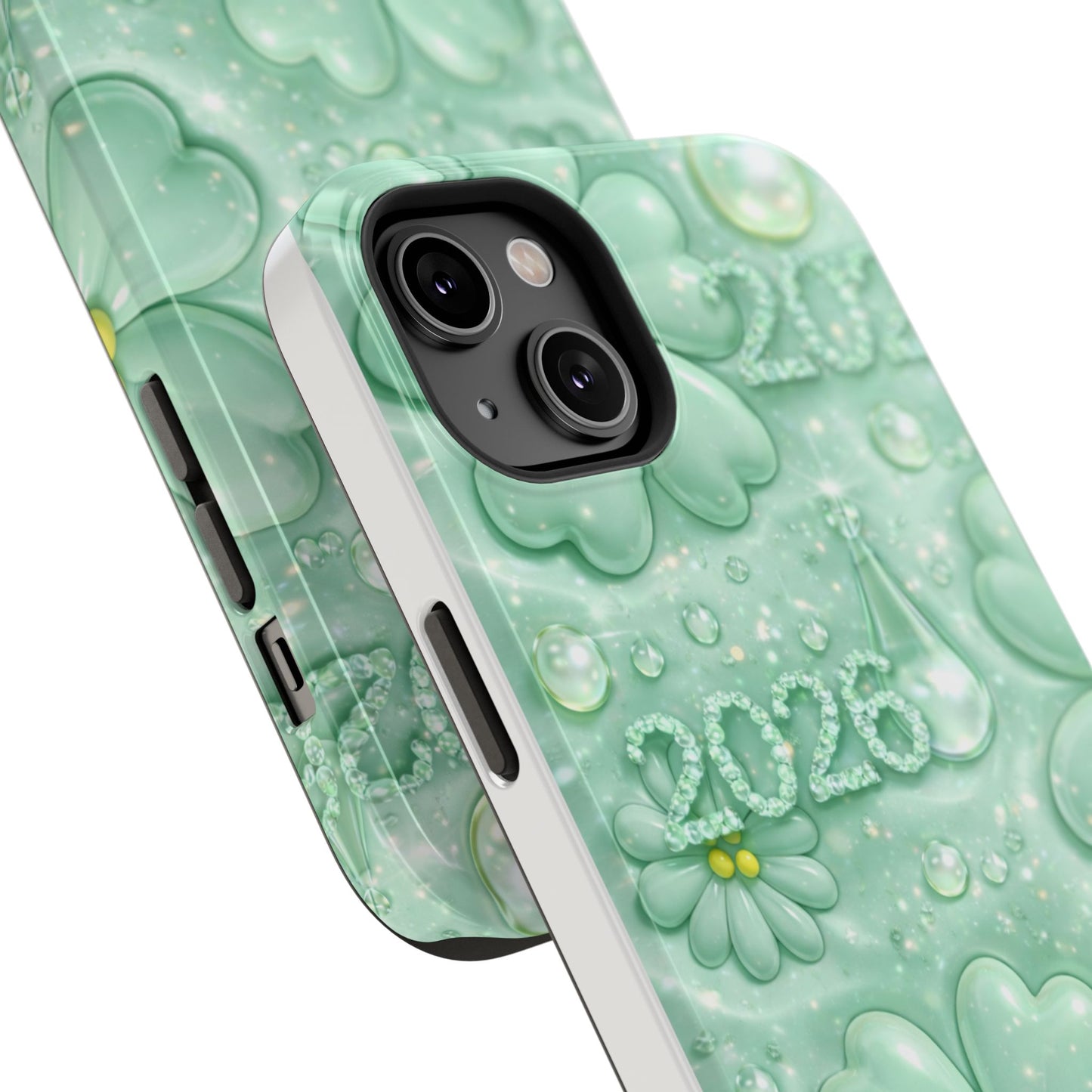 Impact-Resistant Phone Case — Mint 2026 Floral Clover Design
