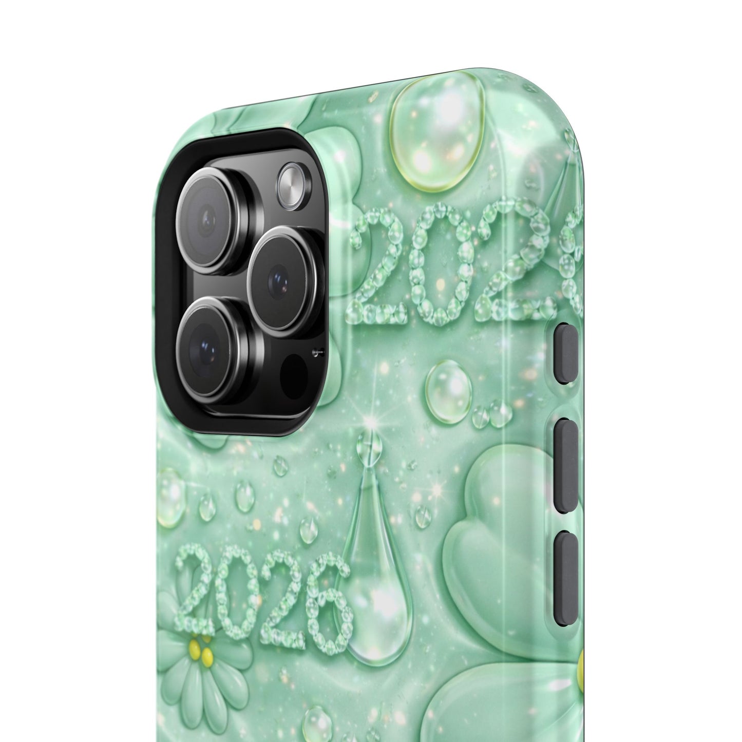 Impact-Resistant Phone Case — Mint 2026 Floral Clover Design