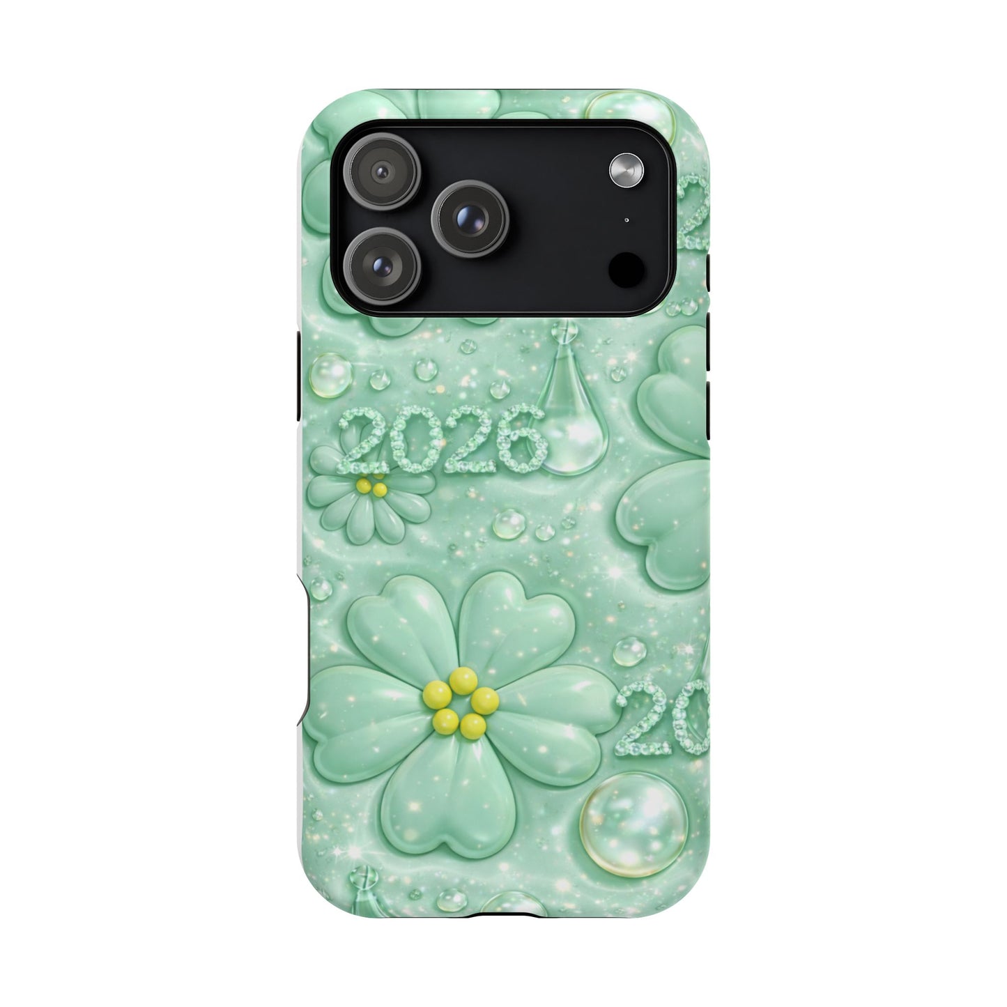 Impact-Resistant Phone Case — Mint 2026 Floral Clover Design