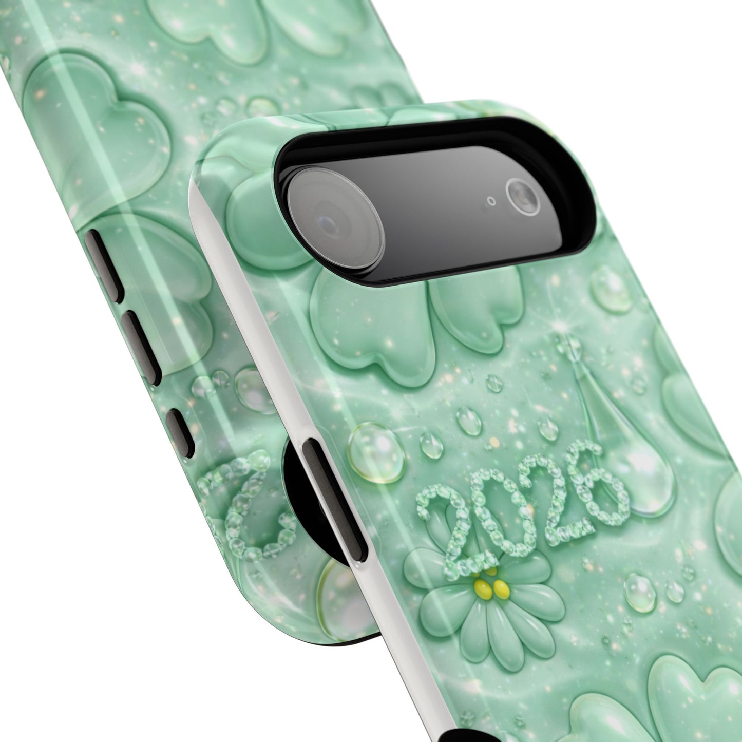 Impact-Resistant Phone Case — Mint 2026 Floral Clover Design