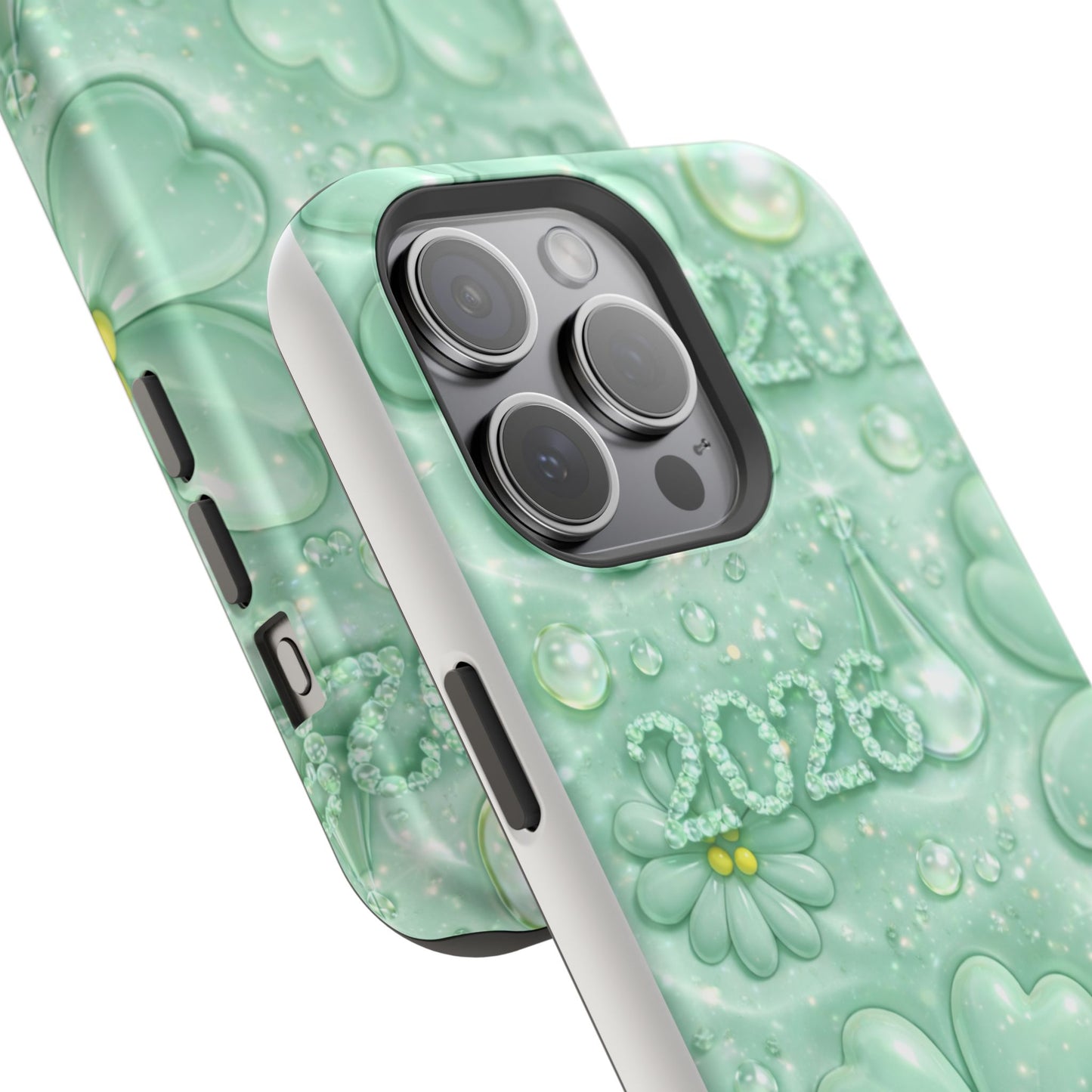 Impact-Resistant Phone Case — Mint 2026 Floral Clover Design