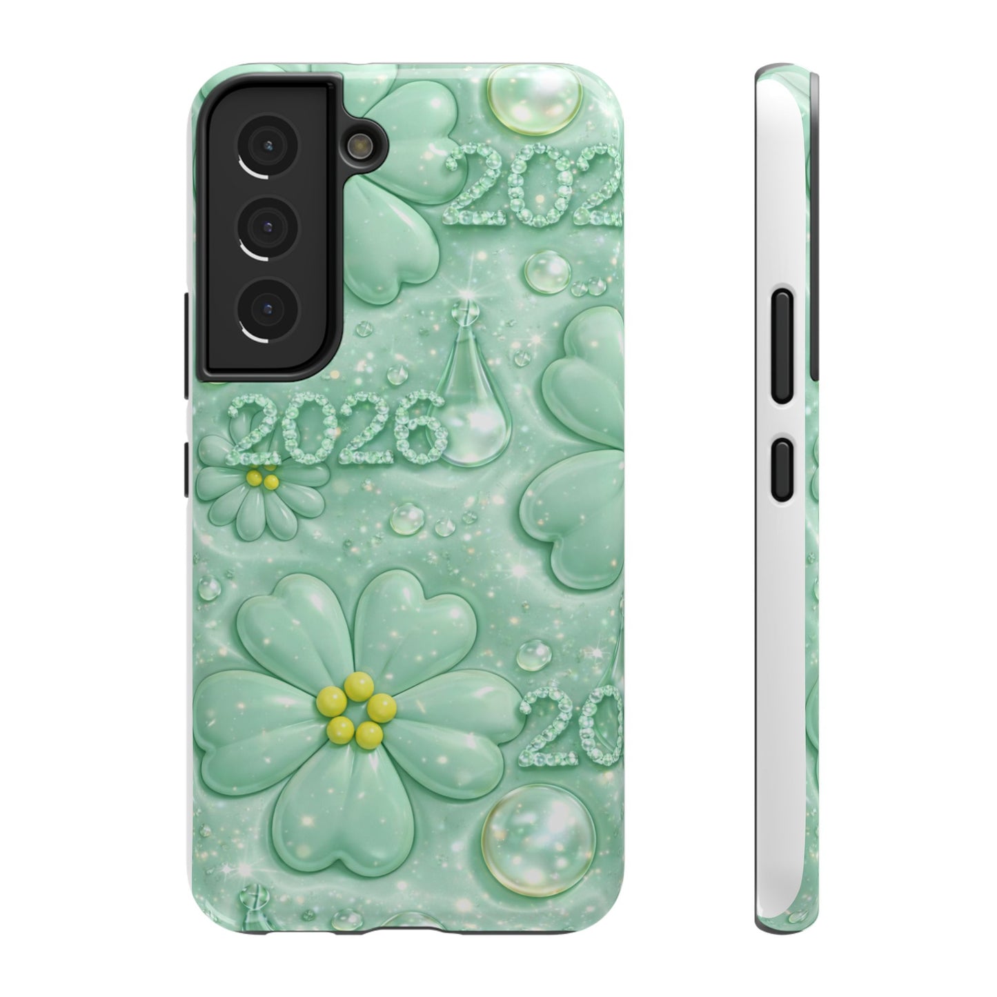Impact-Resistant Phone Case — Mint 2026 Floral Clover Design