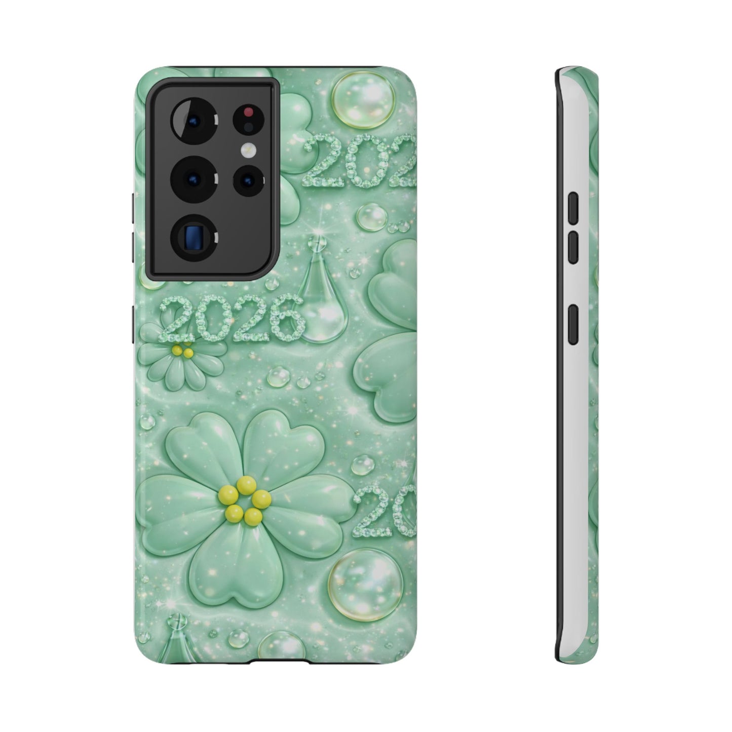 Impact-Resistant Phone Case — Mint 2026 Floral Clover Design