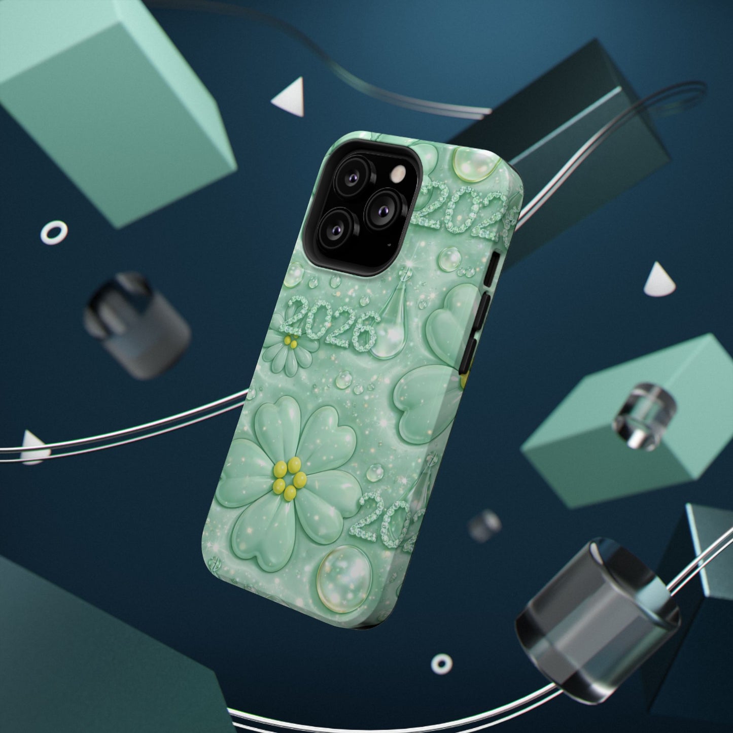 Impact-Resistant Phone Case — Mint 2026 Floral Clover Design