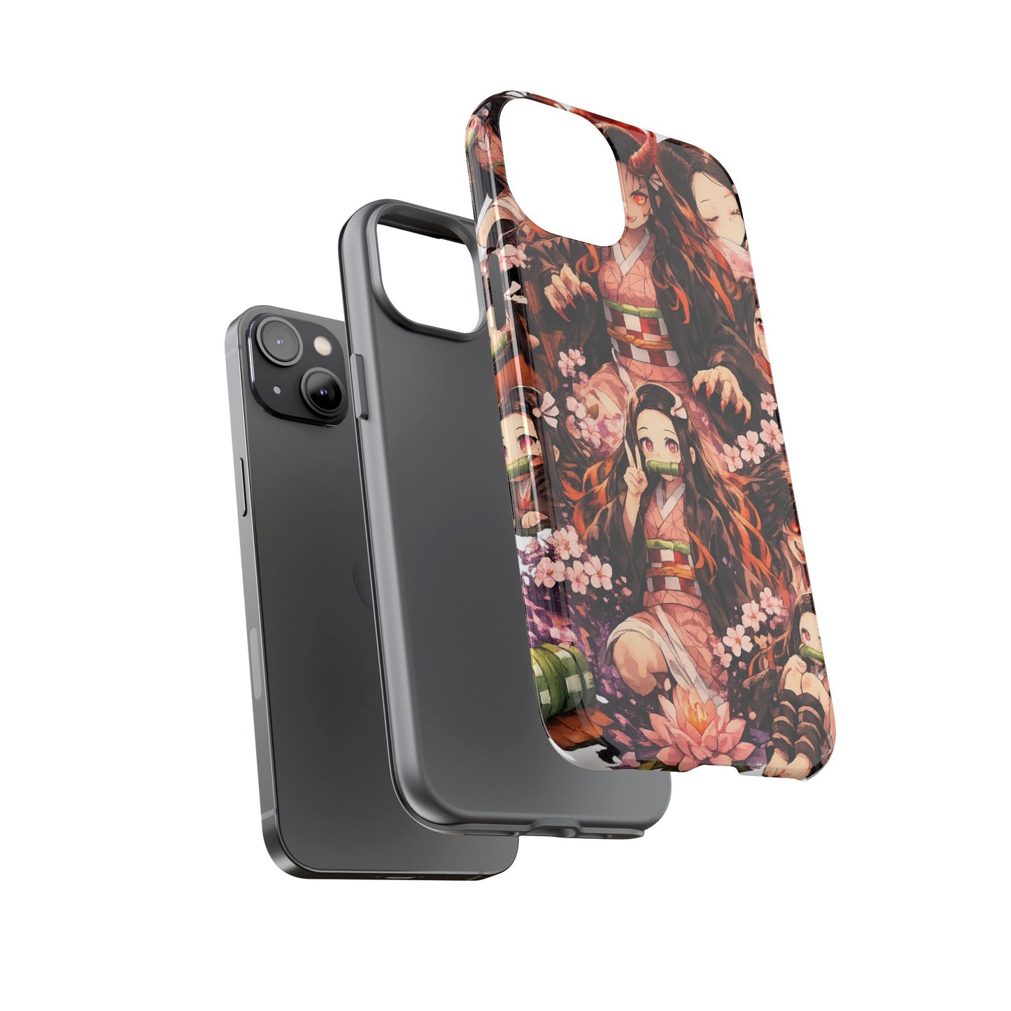 Anime Phone Case — Floral Nezuko Pattern Tough Case