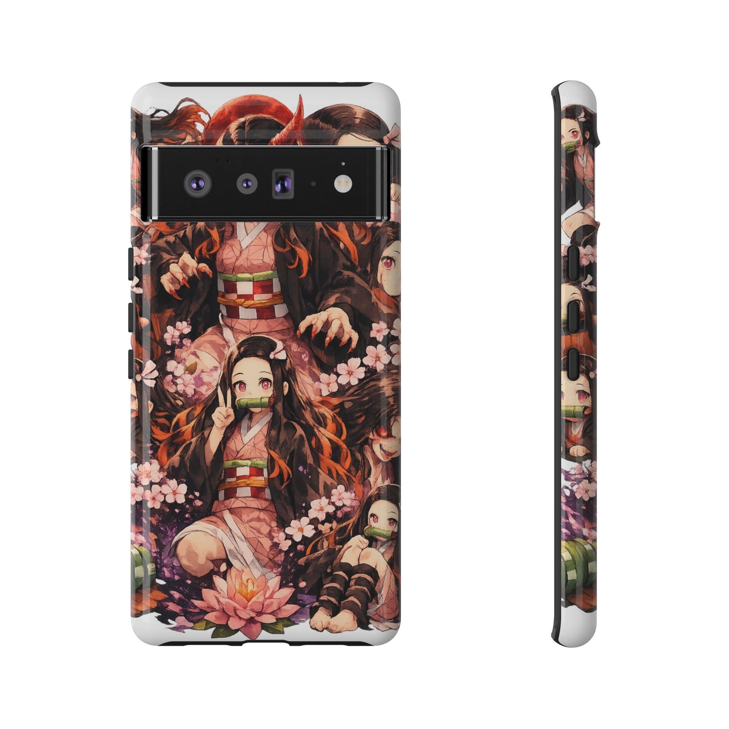 Anime Phone Case — Floral Nezuko Pattern Tough Case