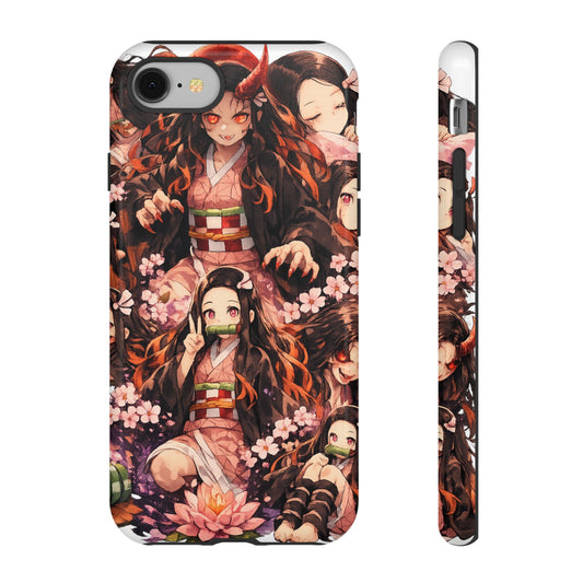 Anime Phone Case — Floral Nezuko Pattern Tough Case