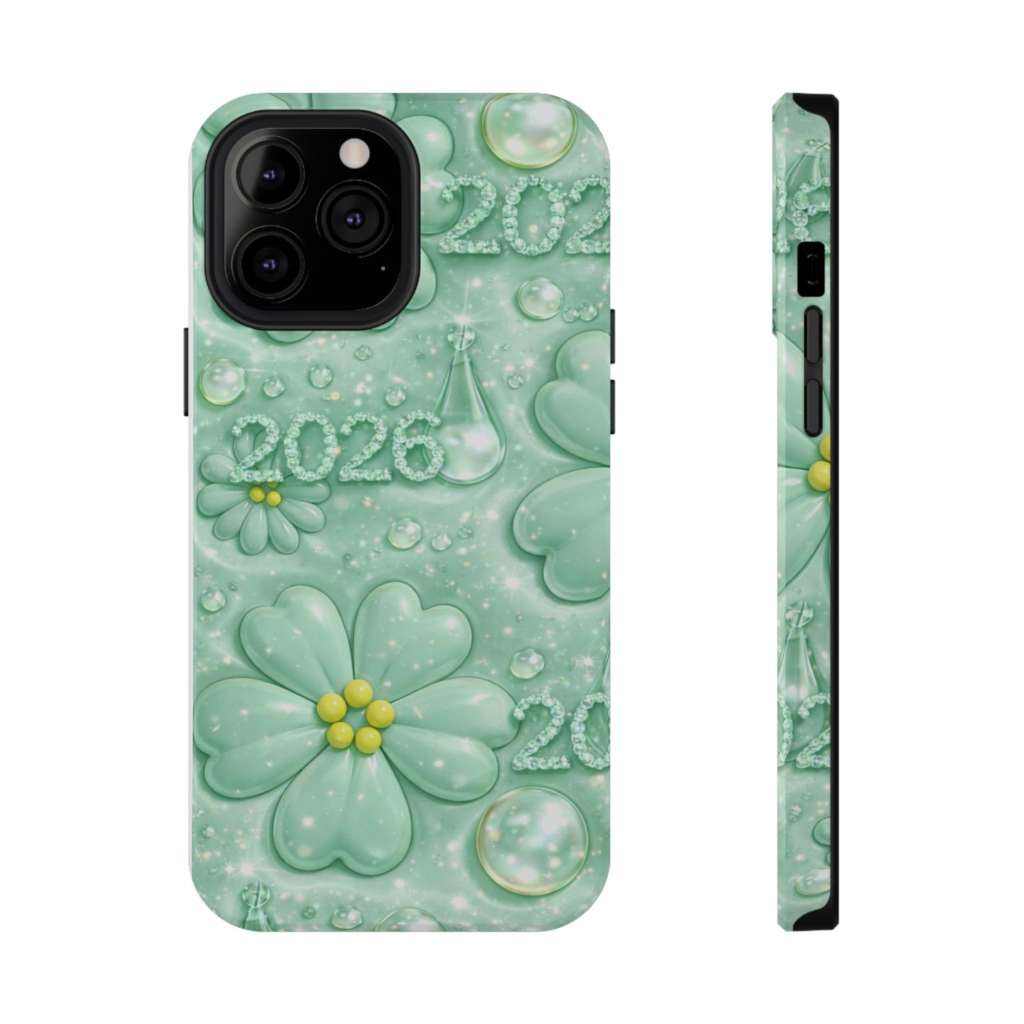 Impact-Resistant Phone Case — Mint 2026 Floral Clover Design