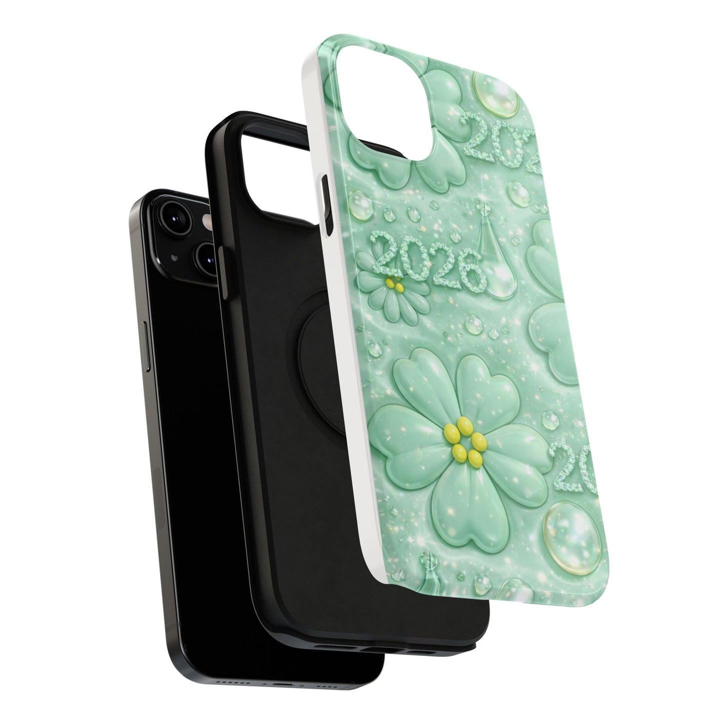 Impact-Resistant Phone Case — Mint 2026 Floral Clover Design