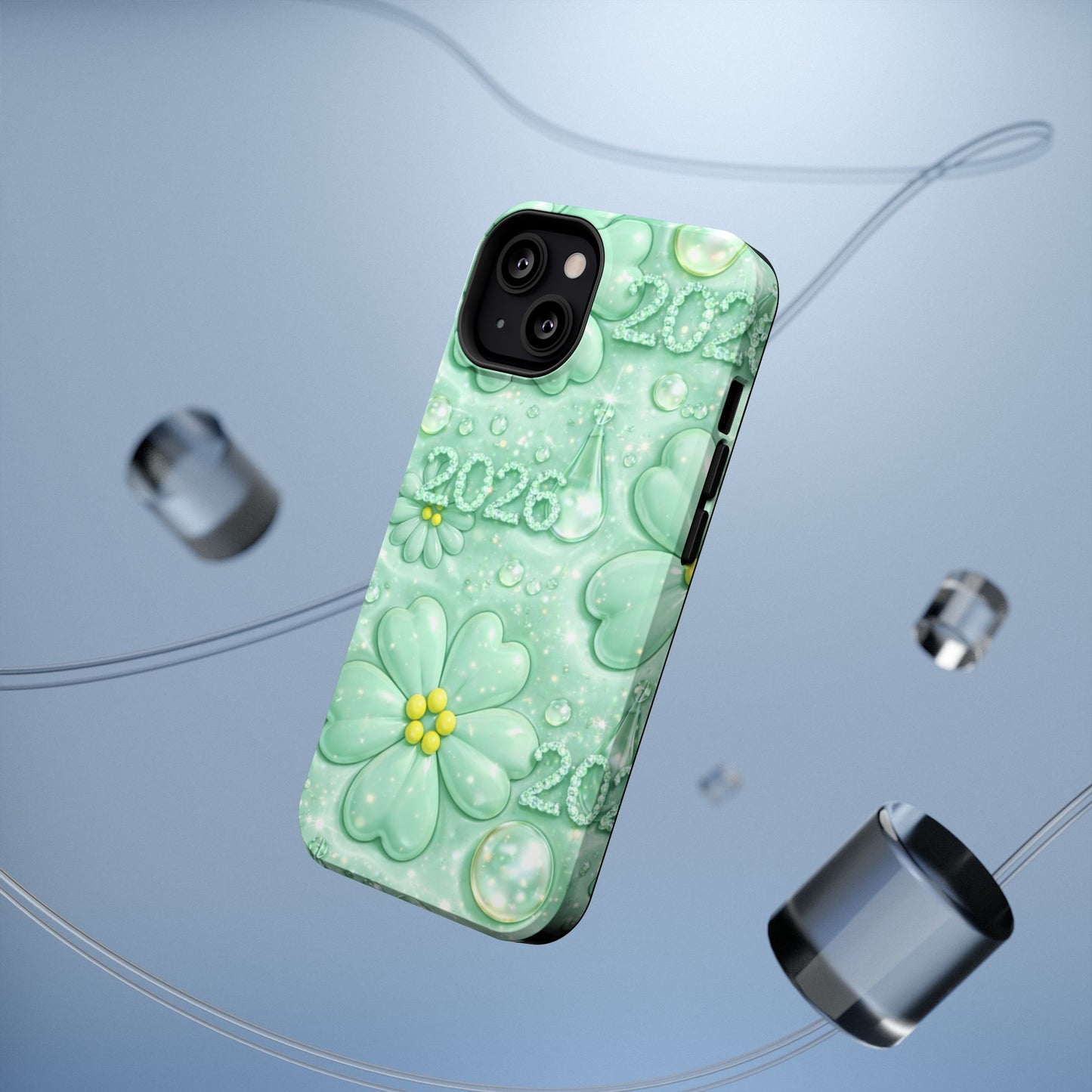 Impact-Resistant Phone Case — Mint 2026 Floral Clover Design