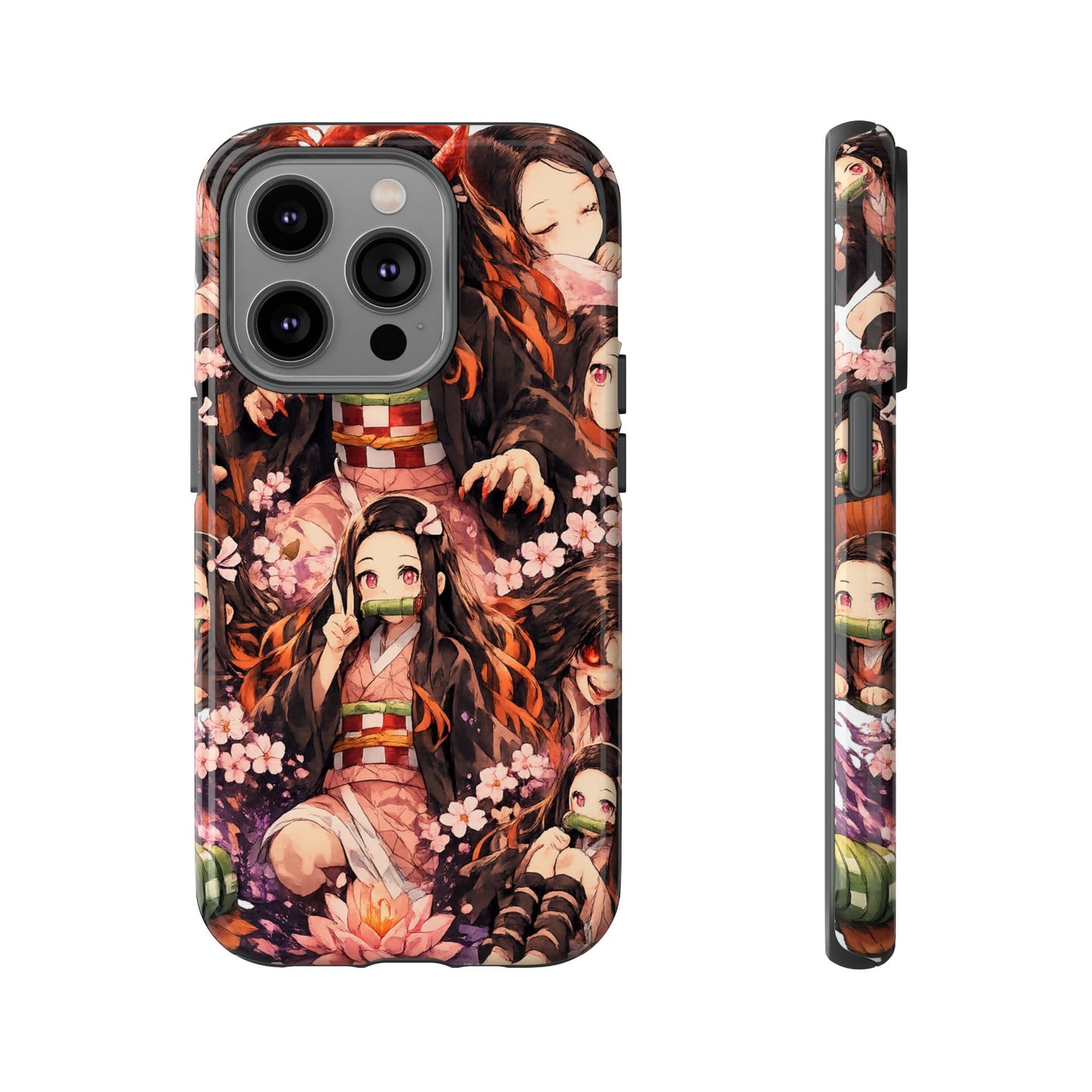 Anime Phone Case — Floral Nezuko Pattern Tough Case