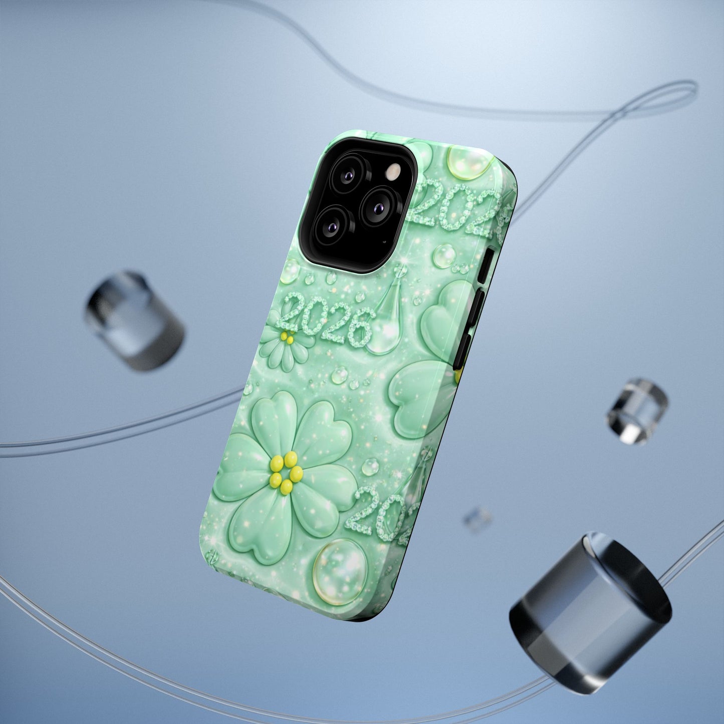 Impact-Resistant Phone Case — Mint 2026 Floral Clover Design