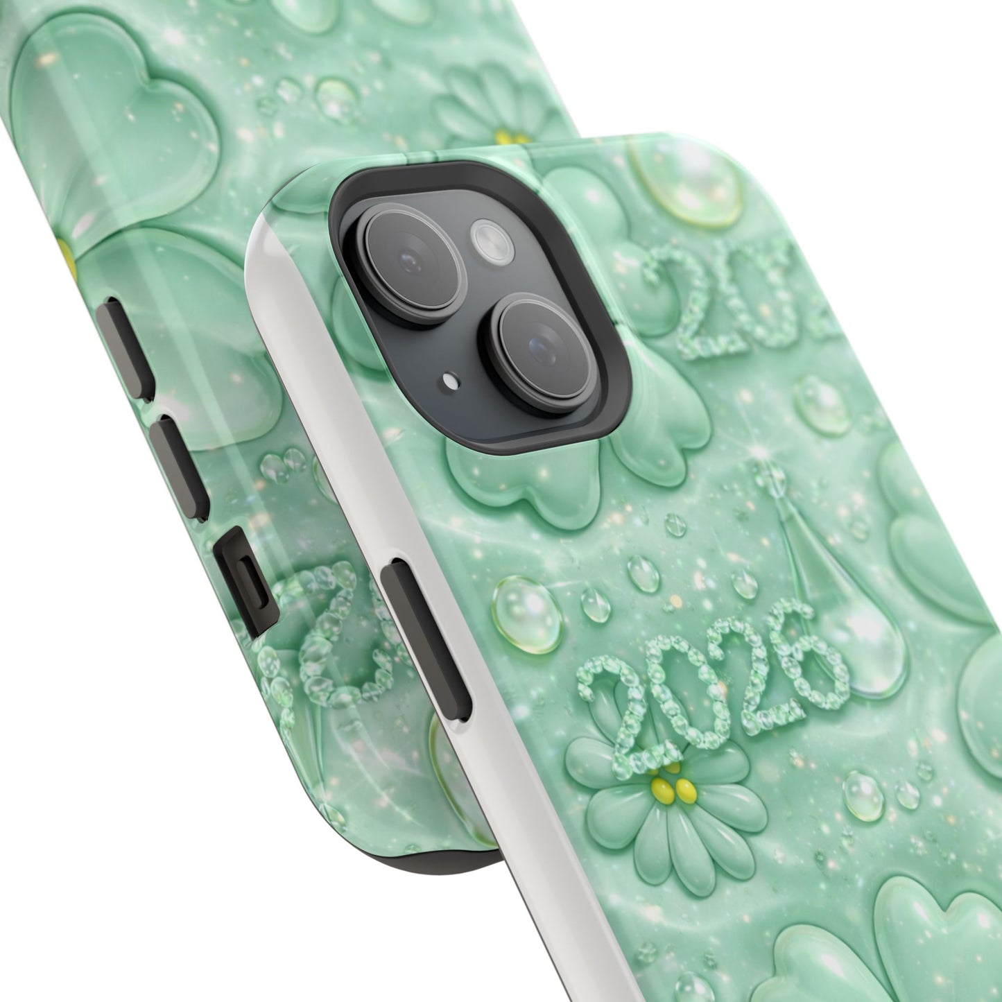 Impact-Resistant Phone Case — Mint 2026 Floral Clover Design