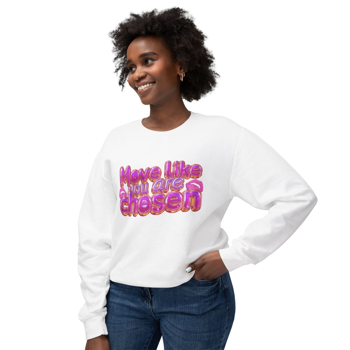 Crewneck Sweatshirt — "Move Like You Are Chosen" Pink Bubble Letter Design
