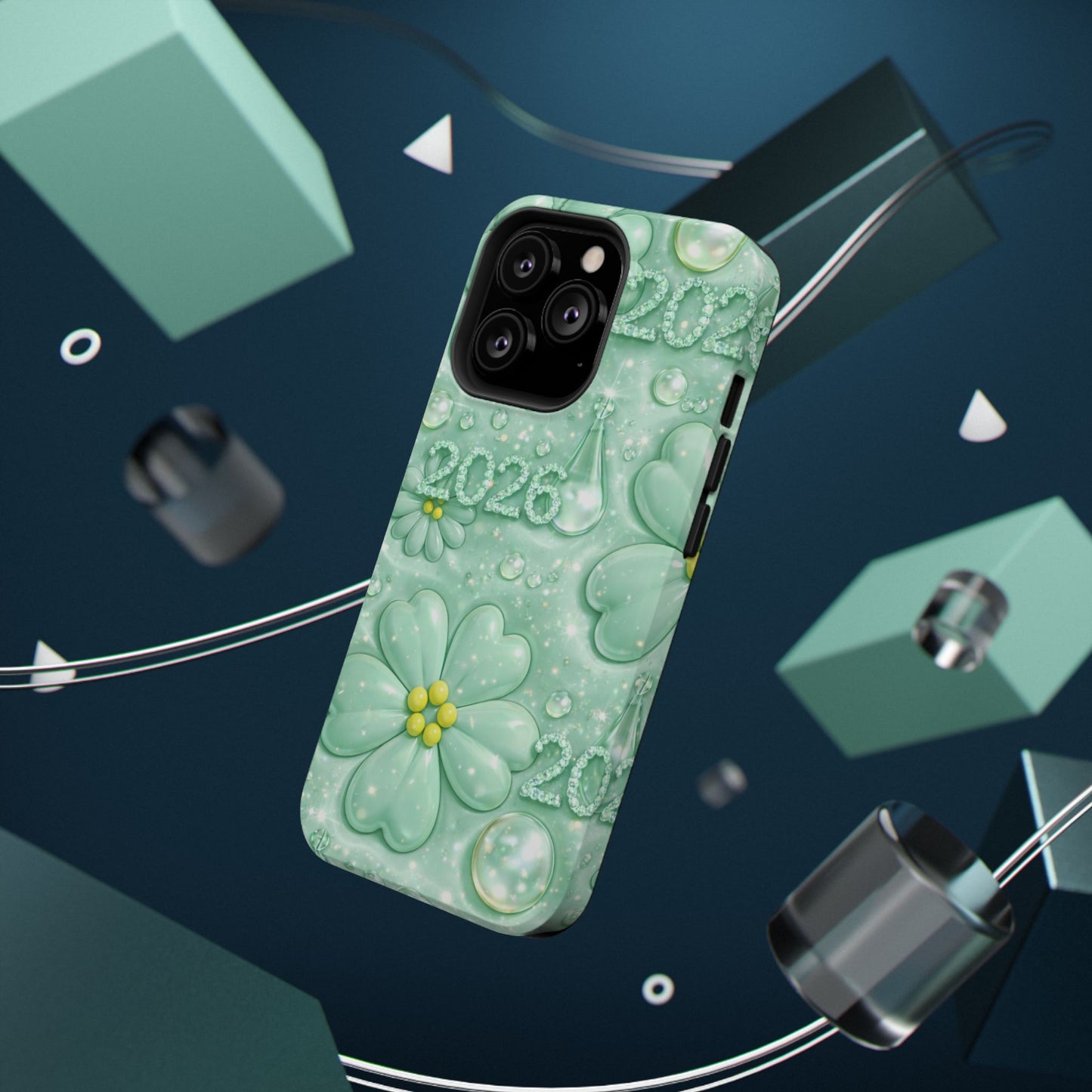 Impact-Resistant Phone Case — Mint 2026 Floral Clover Design