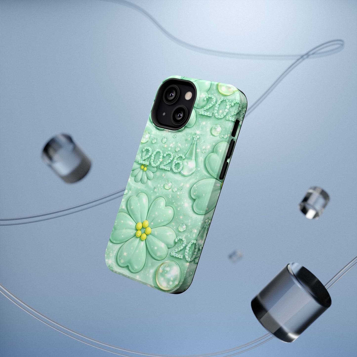 Impact-Resistant Phone Case — Mint 2026 Floral Clover Design