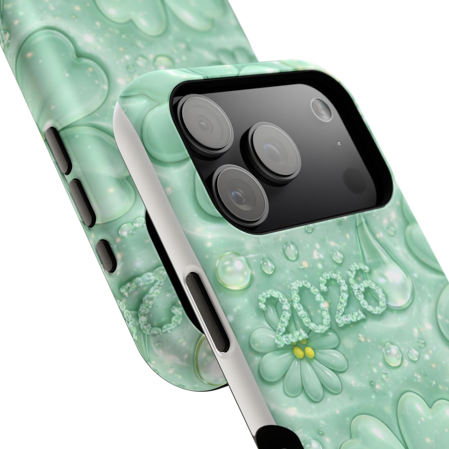 Impact-Resistant Phone Case — Mint 2026 Floral Clover Design