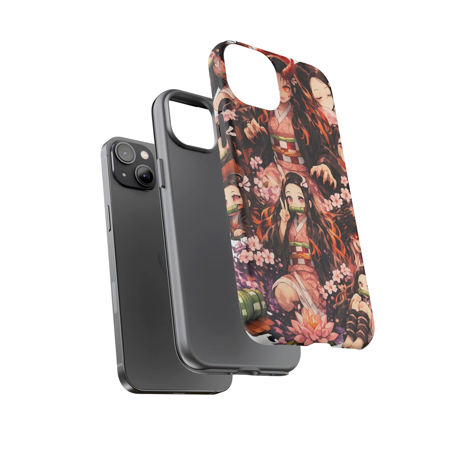 Anime Phone Case — Floral Nezuko Pattern Tough Case
