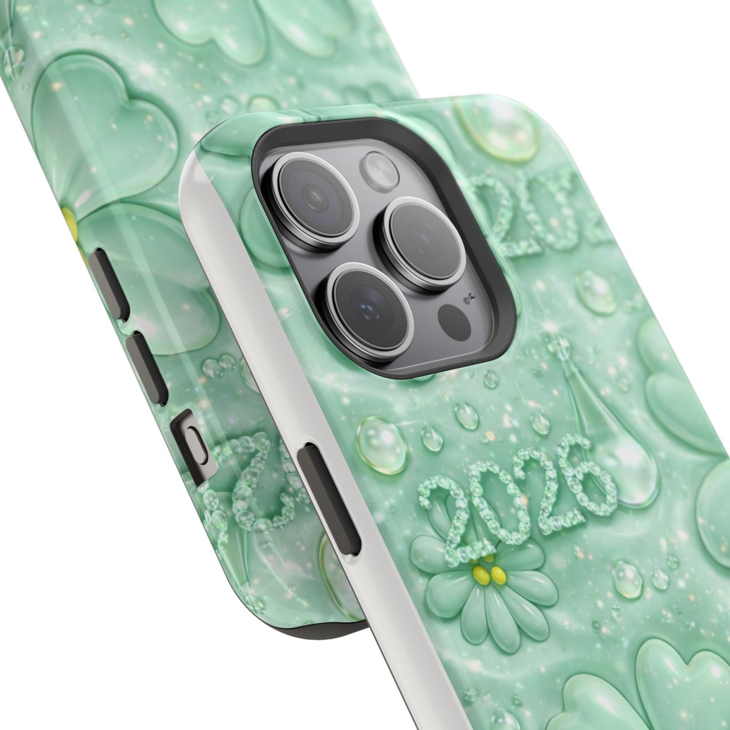 Impact-Resistant Phone Case — Mint 2026 Floral Clover Design