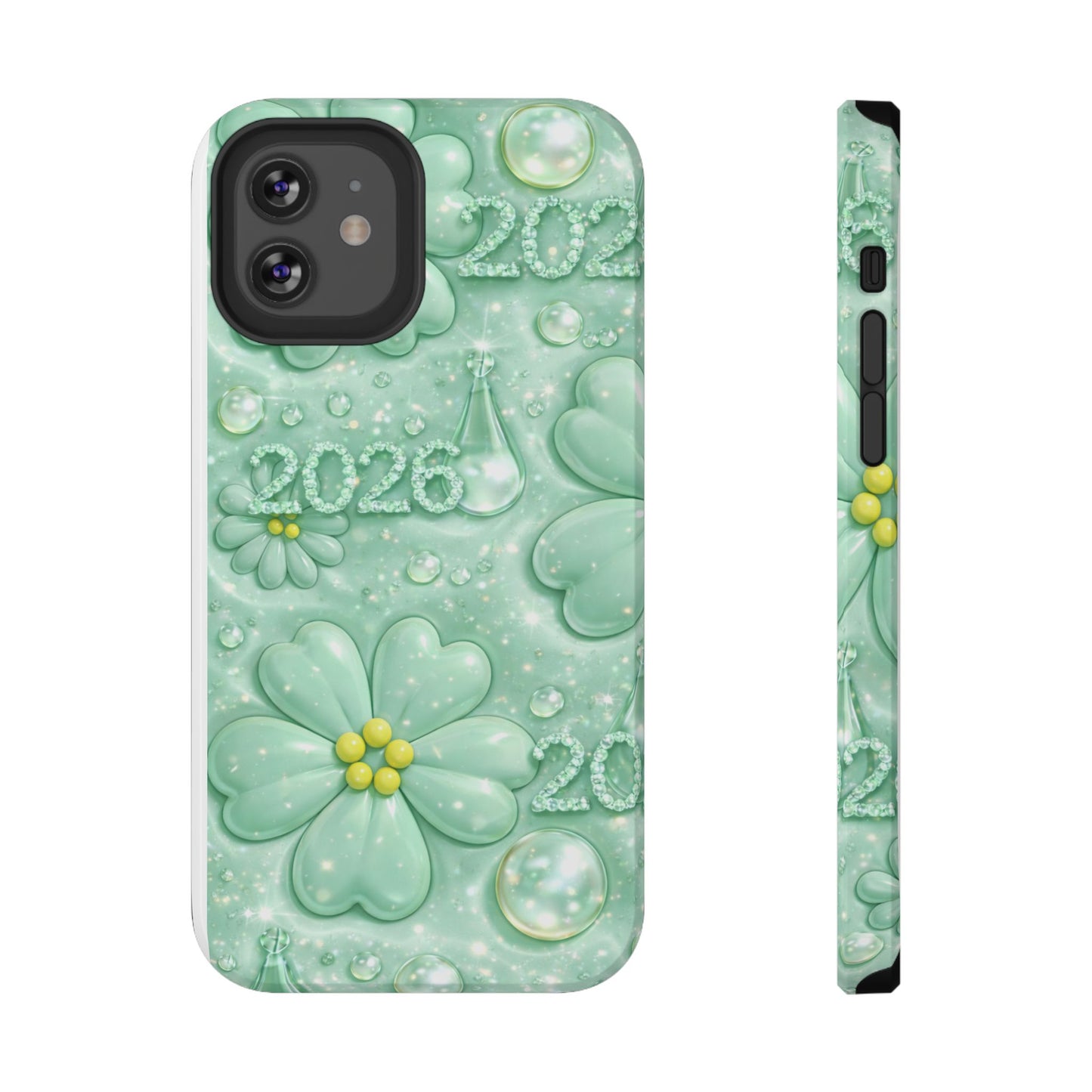 Impact-Resistant Phone Case — Mint 2026 Floral Clover Design