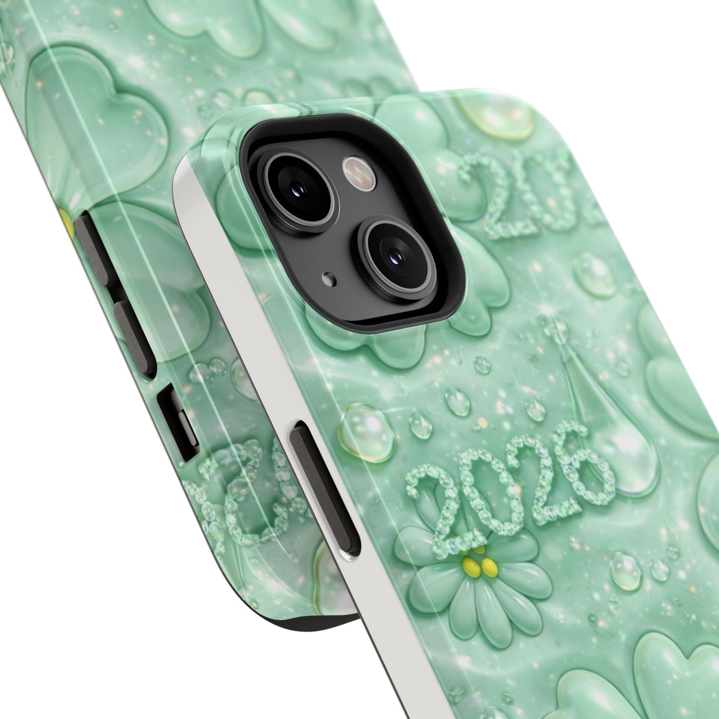 Impact-Resistant Phone Case — Mint 2026 Floral Clover Design