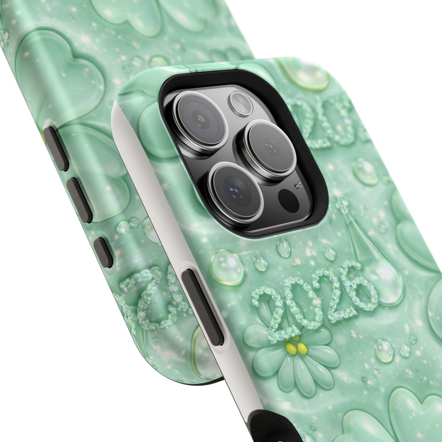 Impact-Resistant Phone Case — Mint 2026 Floral Clover Design