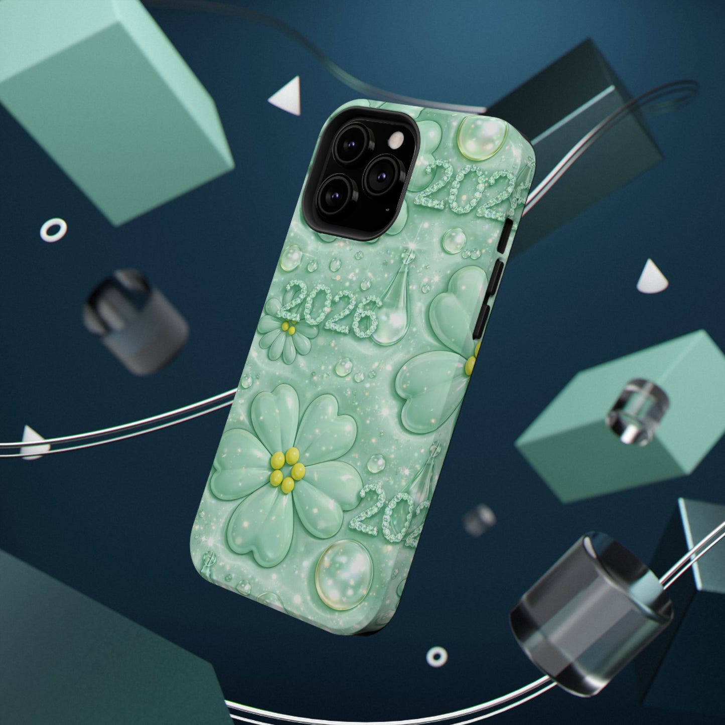 Impact-Resistant Phone Case — Mint 2026 Floral Clover Design