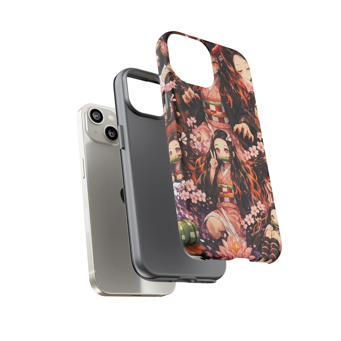 Anime Phone Case — Floral Nezuko Pattern Tough Case