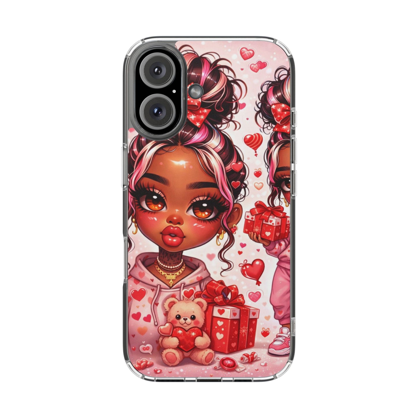 Clear Magnetic Phone Case — Cute Valentine Girl with Teddy & Hearts