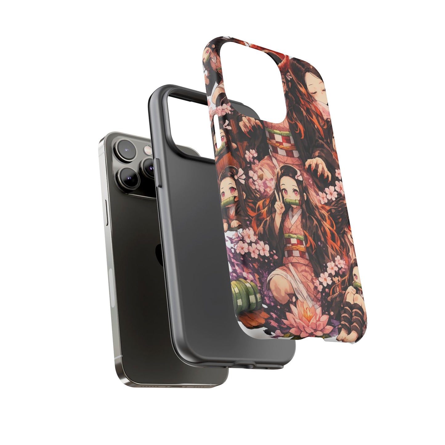 Anime Phone Case — Floral Nezuko Pattern Tough Case