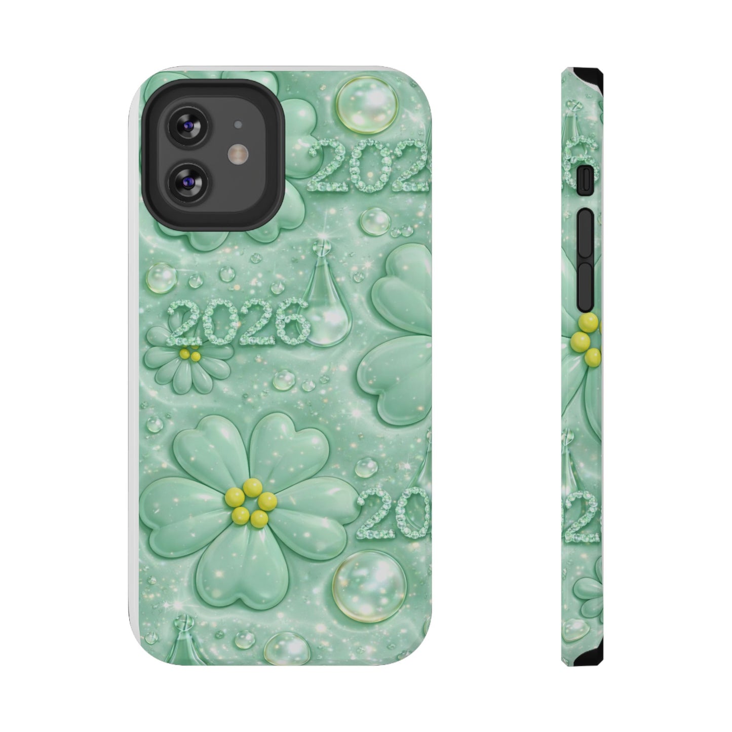 Impact-Resistant Phone Case — Mint 2026 Floral Clover Design