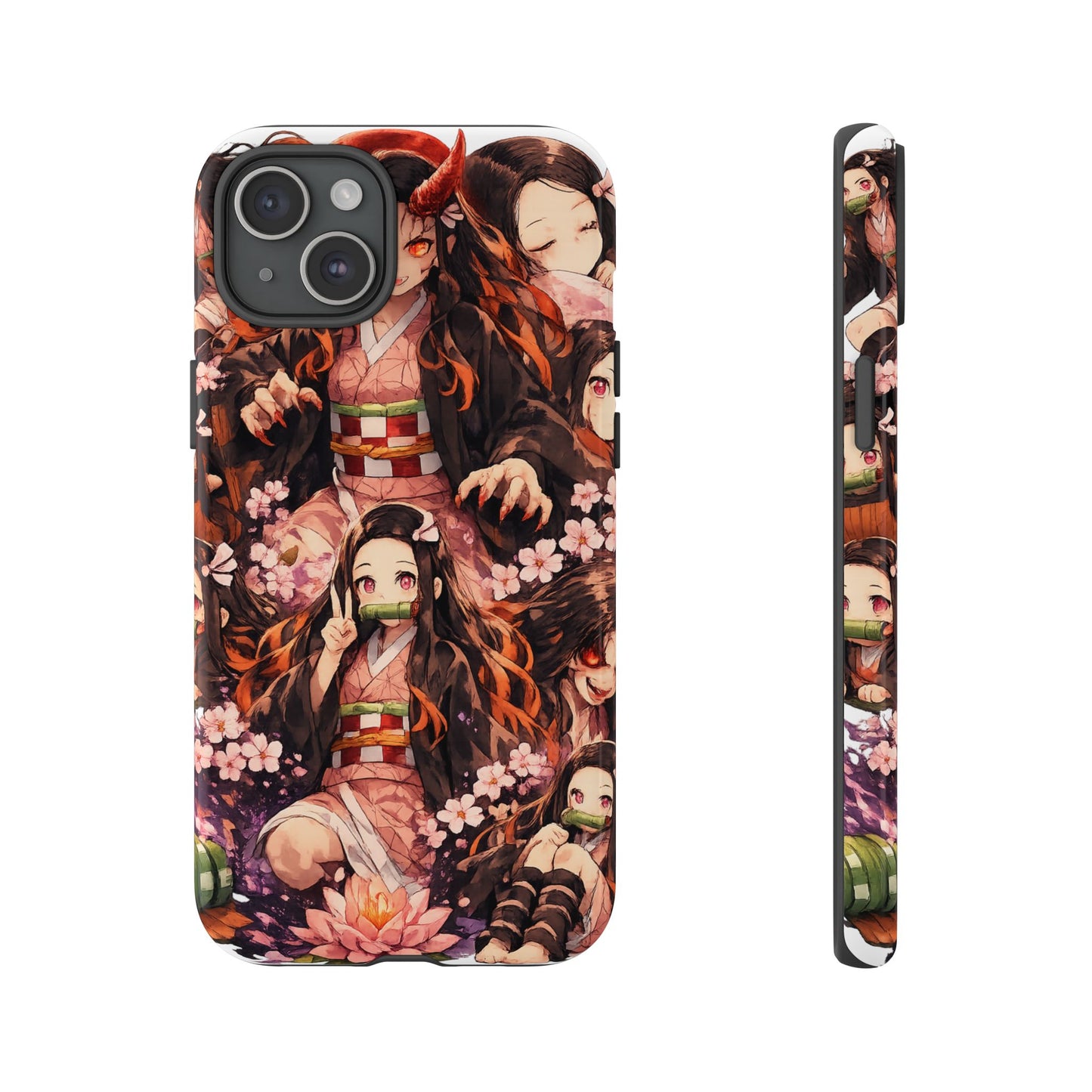 Anime Phone Case — Floral Nezuko Pattern Tough Case