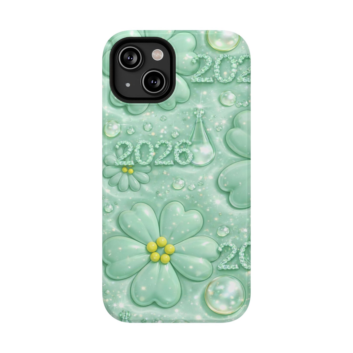 Impact-Resistant Phone Case — Mint 2026 Floral Clover Design