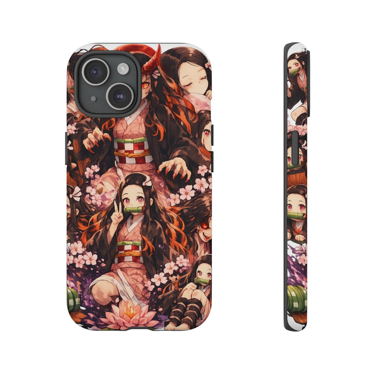 Anime Phone Case — Floral Nezuko Pattern Tough Case