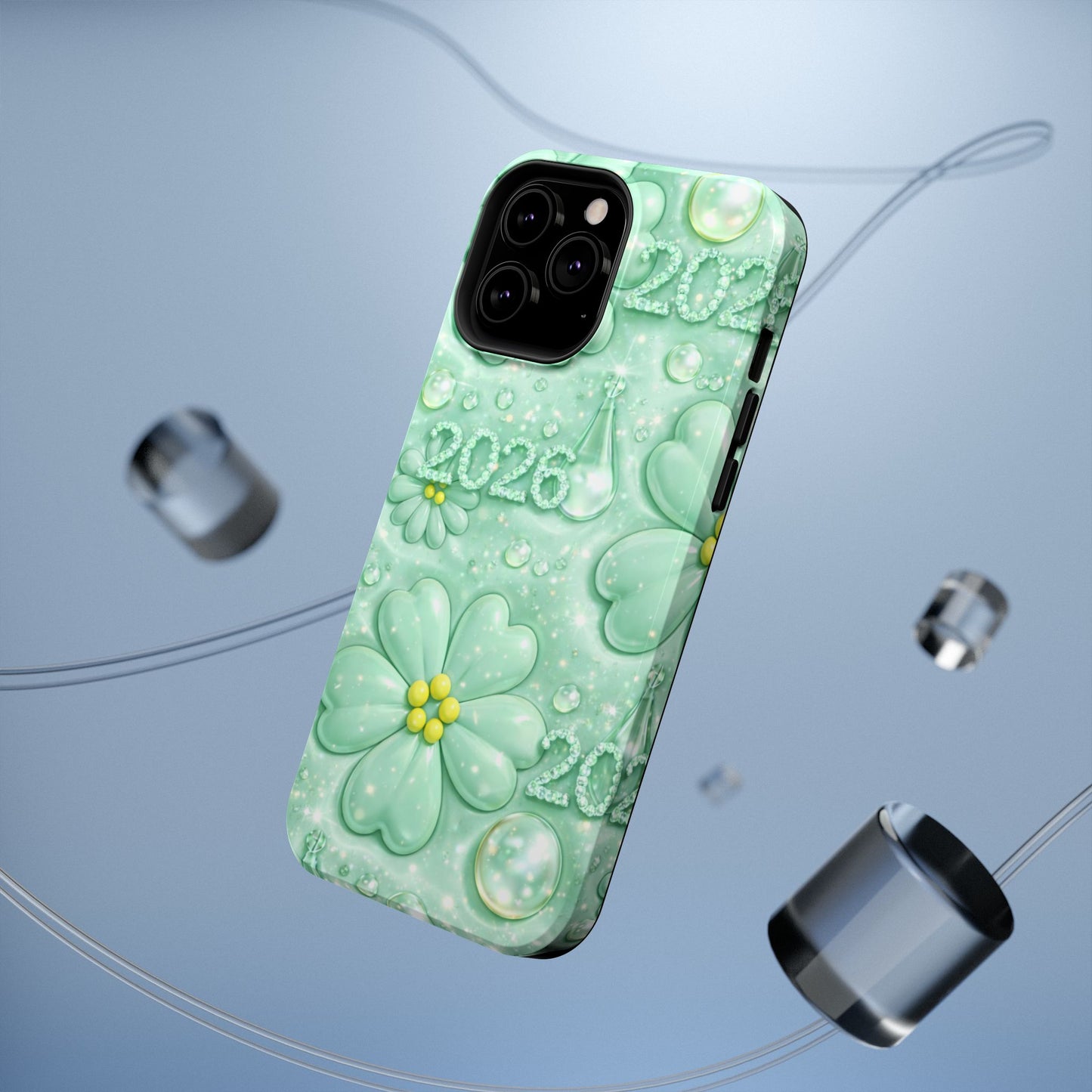 Impact-Resistant Phone Case — Mint 2026 Floral Clover Design